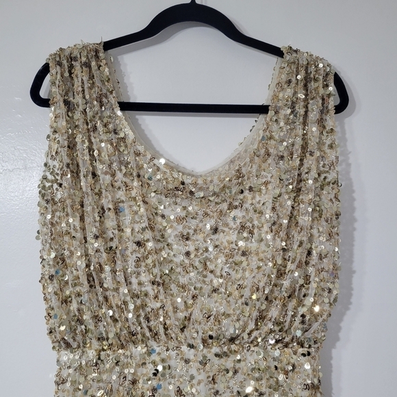 Aidan Mattox Gold & Champagne Sequin Beaded Sleeveless Mini Dress Size 8 - Picture 8 of 11